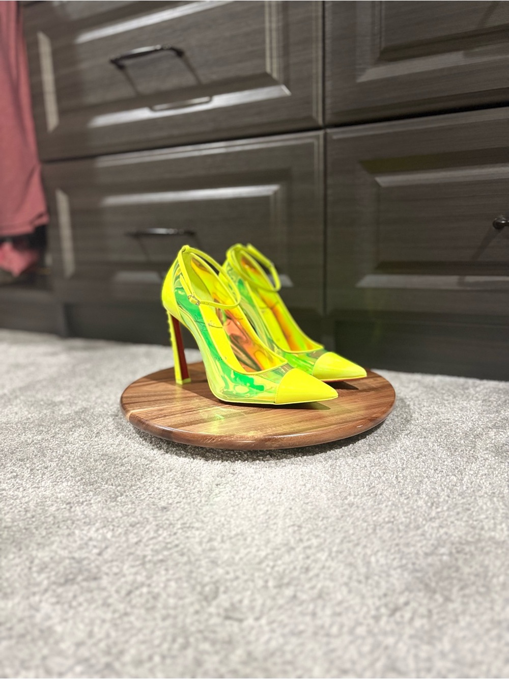 Christian Louboutin Neon Yellow Iridescent Pointed-Toe Ankle-Strap Heels - Picture 5 of 14